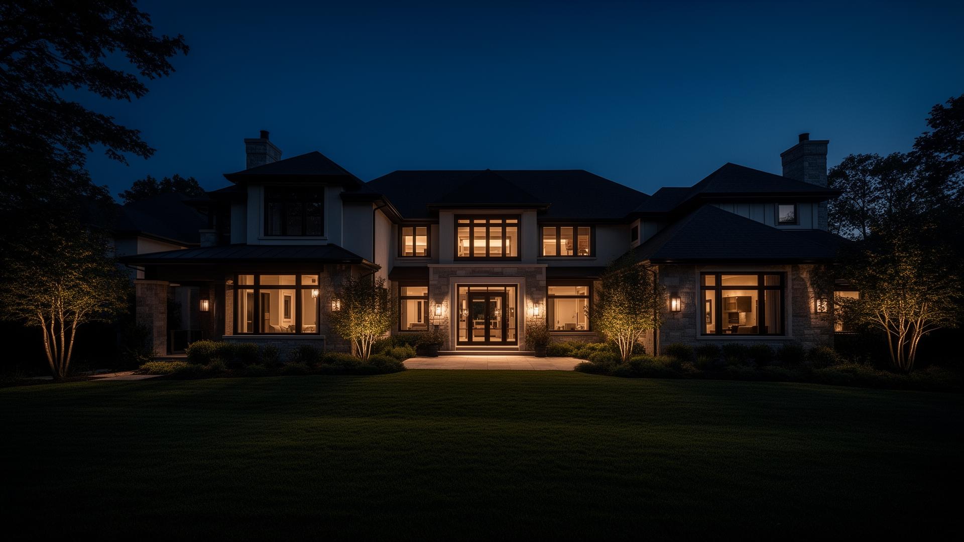 Luxury home exterior at twilight